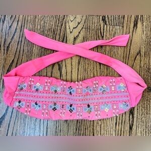 Victorias Secret Bandeau Bikini Swim Top Pink Sequins Beads Strapless Sz Medium